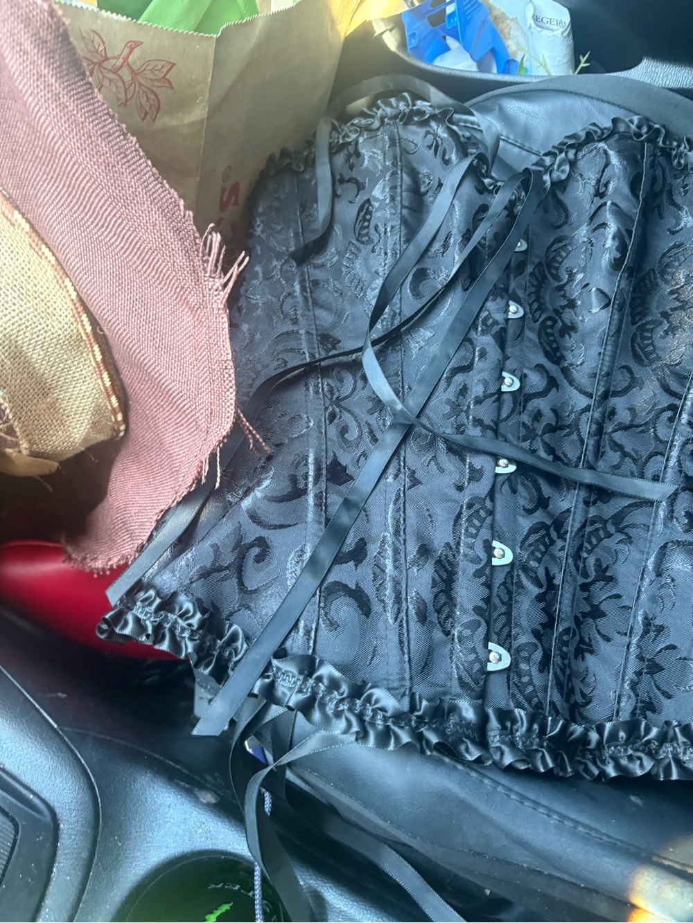 Black Brocade Satin Corset Top